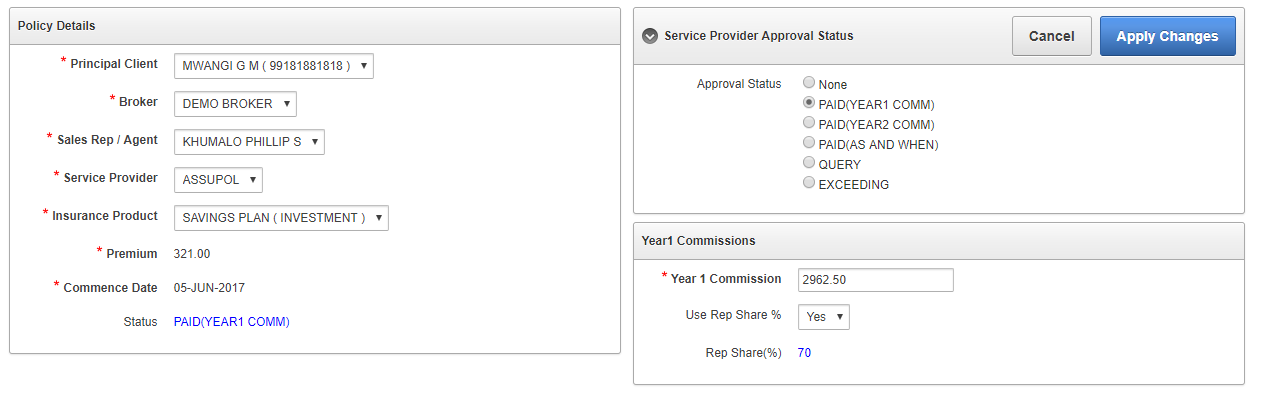 Update Status and Capture Commission